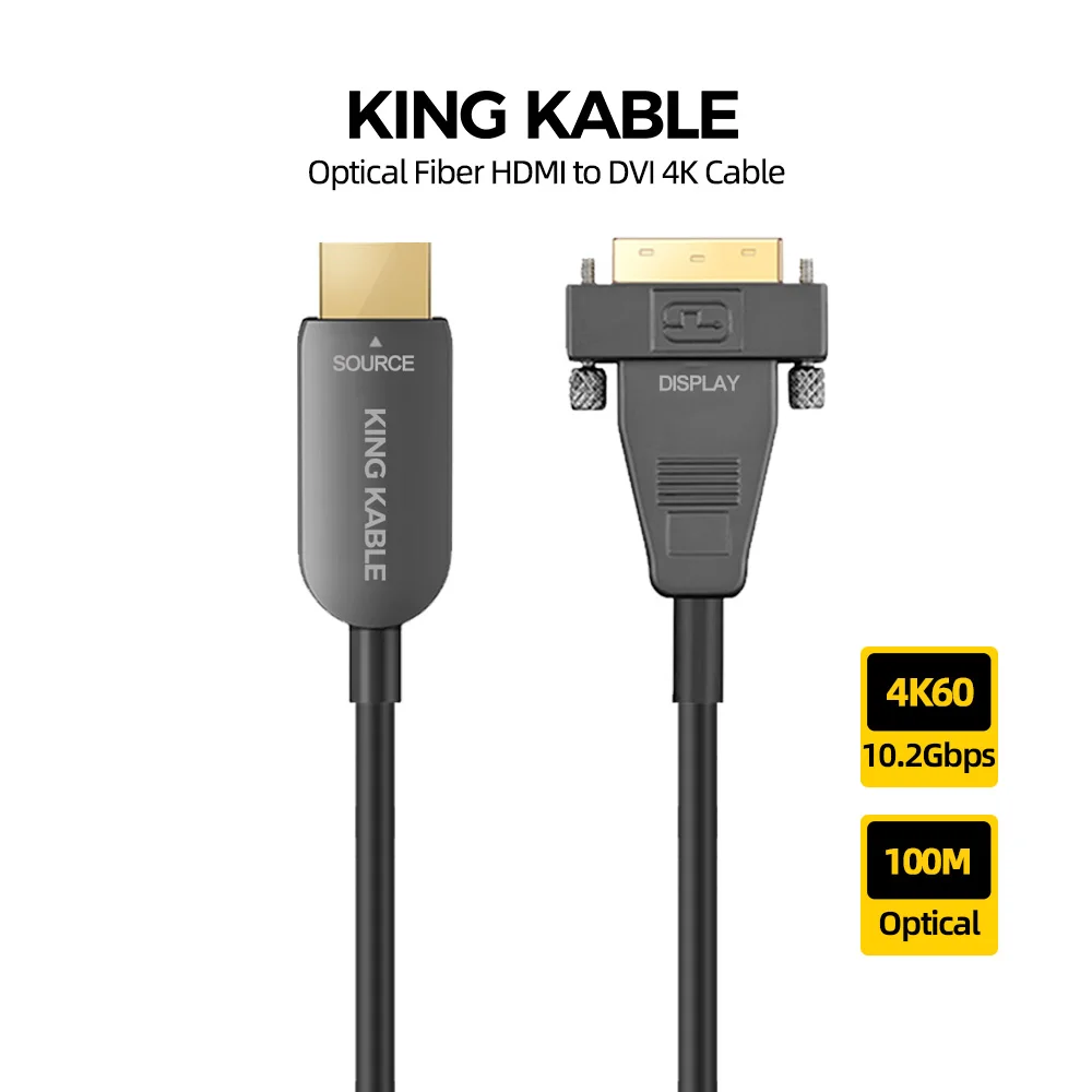 

Кабель KING KABLE Active из оптоволокна DVI в HDMI, кабель HDMI в DVI 24 + 1 Dual Link 4k60 30 для ПК, хоста, СВЕТОДИОДНЫЙ матричный проектор