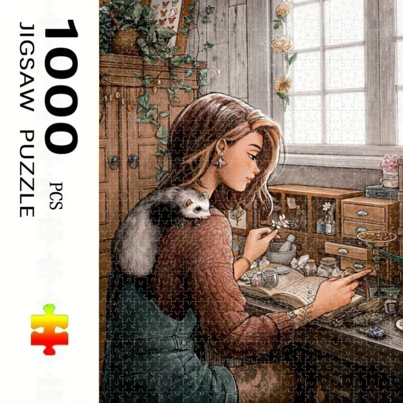 Girl and Ferret New Style Educational Puzzle Difficult Challenge Leisure Decompression Jigsaw Puzzle