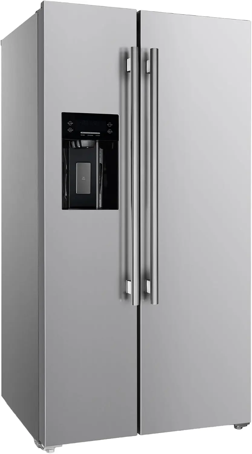 Forno Salerno 36 Built In Side by Side Refrigerator and Freezer 20 Cubic Ft Capacity Stainless Steel French Door Ice Maker Fridge