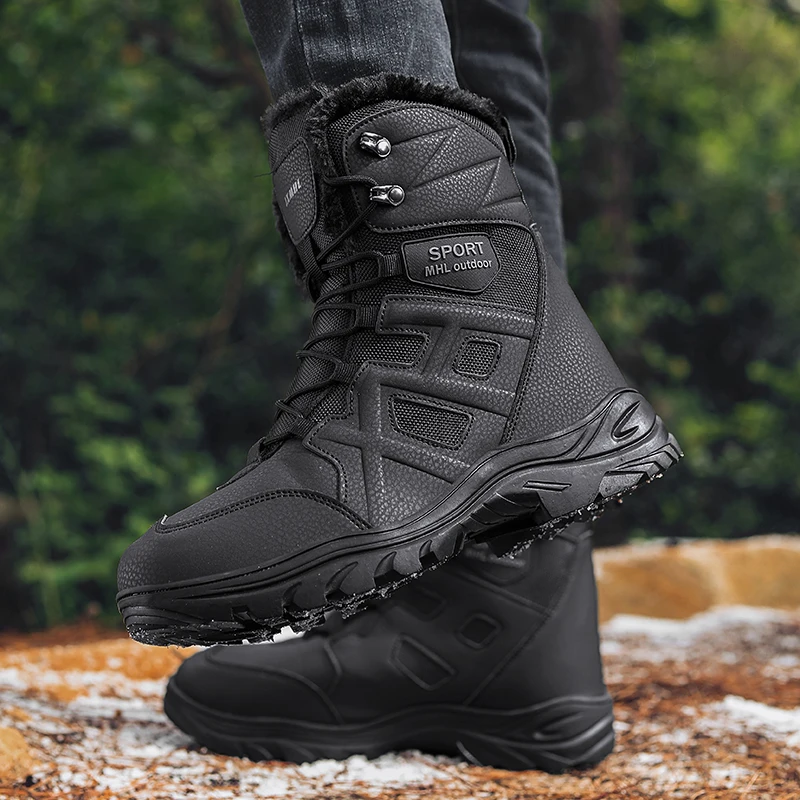 Men Winter Snow Boots with Thick Soles High Tops for Comfortable Mountaineering Casual Work Shoes Botas Cuturno Masculinas