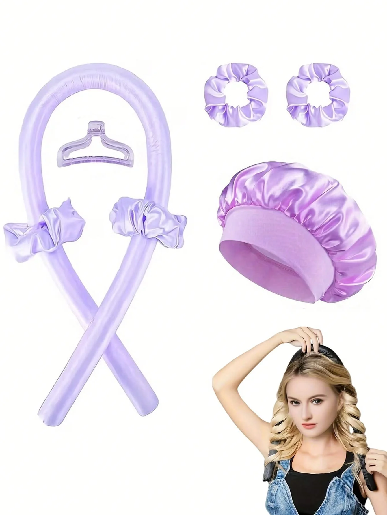 

5pcs/4pcs/2pcs No-Heat Curling Headband Set, Includes Curling Headband With Hair Ties, No-Heat Curler And Satin Sleep Cap, Suitable For All Hair Types, Create Natural Soft Waves, DIY Styling Tool, Ideal For Sleeping, Makes Hair Soft And Shiny, Essential F