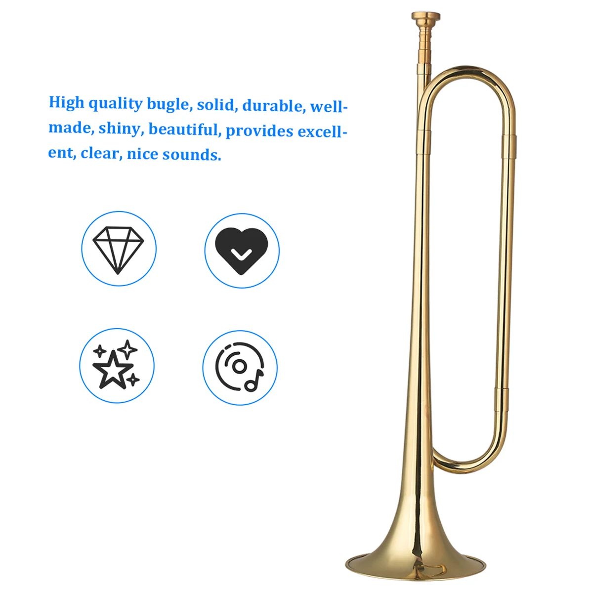 Brass C Bugle Call Gold-Plated Trumpet Cavalry Horn with Mouthpiece Musical Instrument for Beginners School Military Orchestra