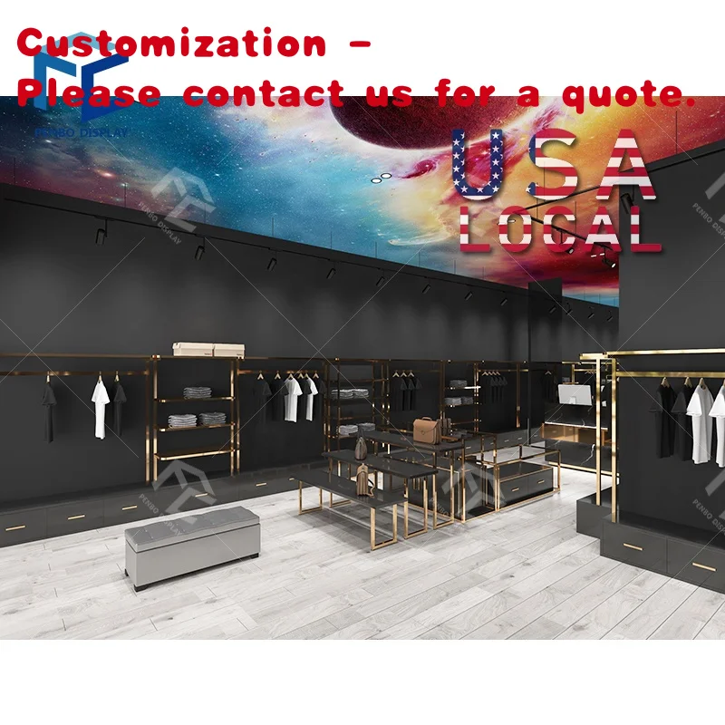 

custom.-Shirt Clothing Store Furniture Wall Black Men Shop Furniture Garment Display Design Modern Garments Menswear Shop Decor