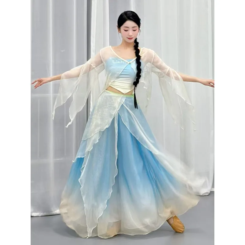 Classical Dance Costume - Flowing Chiffon Dress for Practice, Set of Gradually Changing Dance Posture Performance Outfit