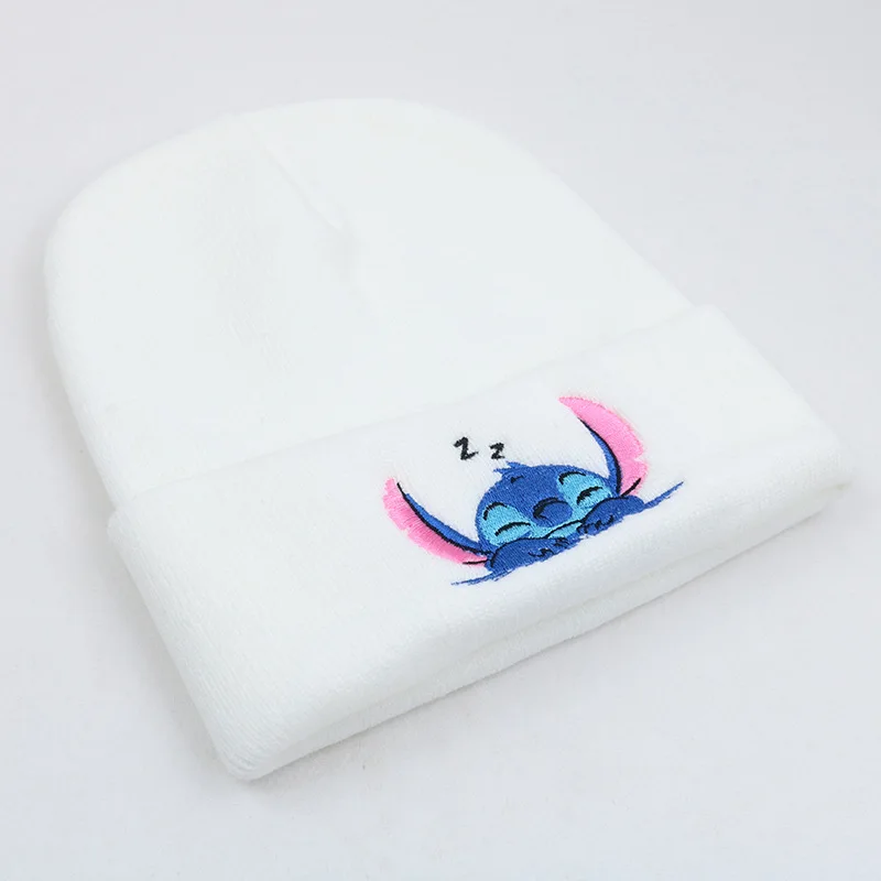 Disney Stitch Stickerei Herren und Damen Gestrickte warme Mützen Elastische Mütze Beanie Paare Herbst Winter Warme Strickwollmütze