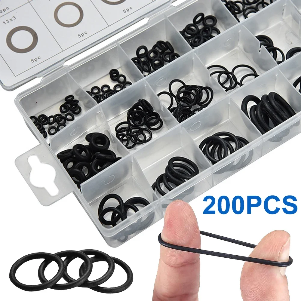 200Pcs Rubber O Ring Set Gaskets Boxed Seal Nitrile Rubber Bands Waterproof Sealing Elastic Band O Rubber Rings Set
