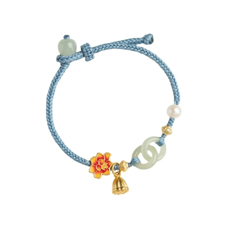 

Interlocking lotus safety buckle bracelet niche retro woven rope jewelry high sense