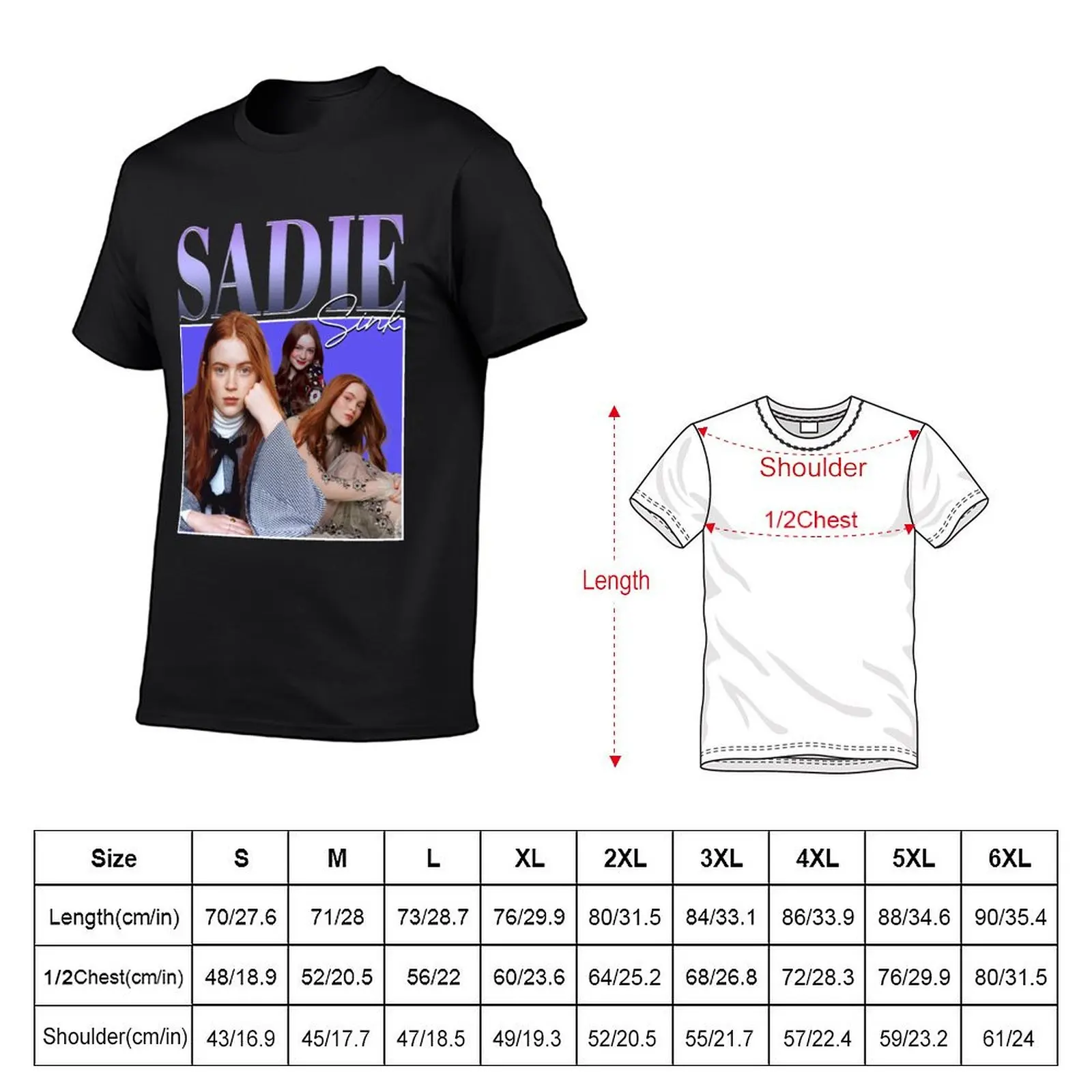 Sadie Sink Vintage retro T-Shirt kawaii clothes Short sleeve tee tshirts for men