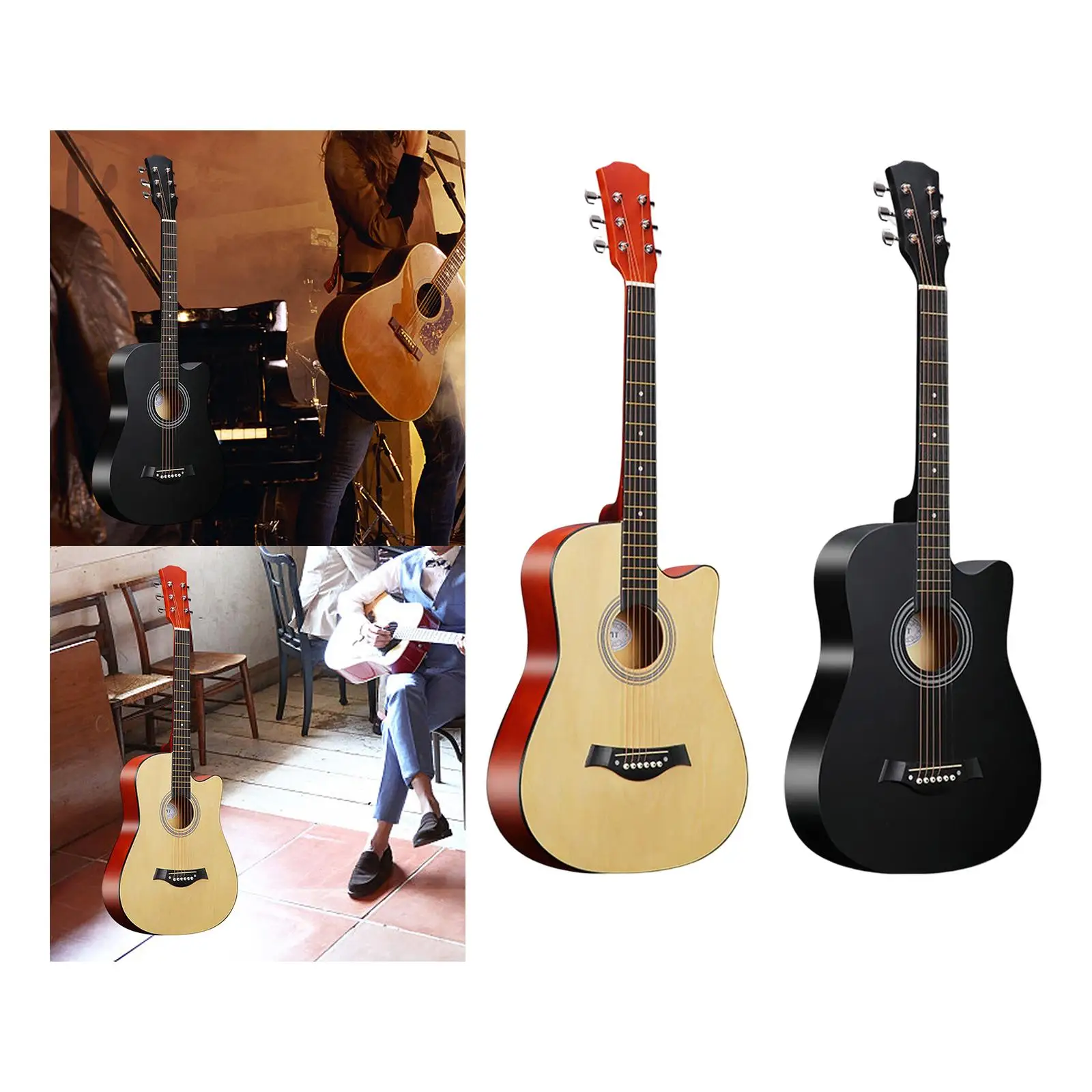 38inch Acoustic Guitar Musical Instrument 6 Strings Durable for Teens Adults