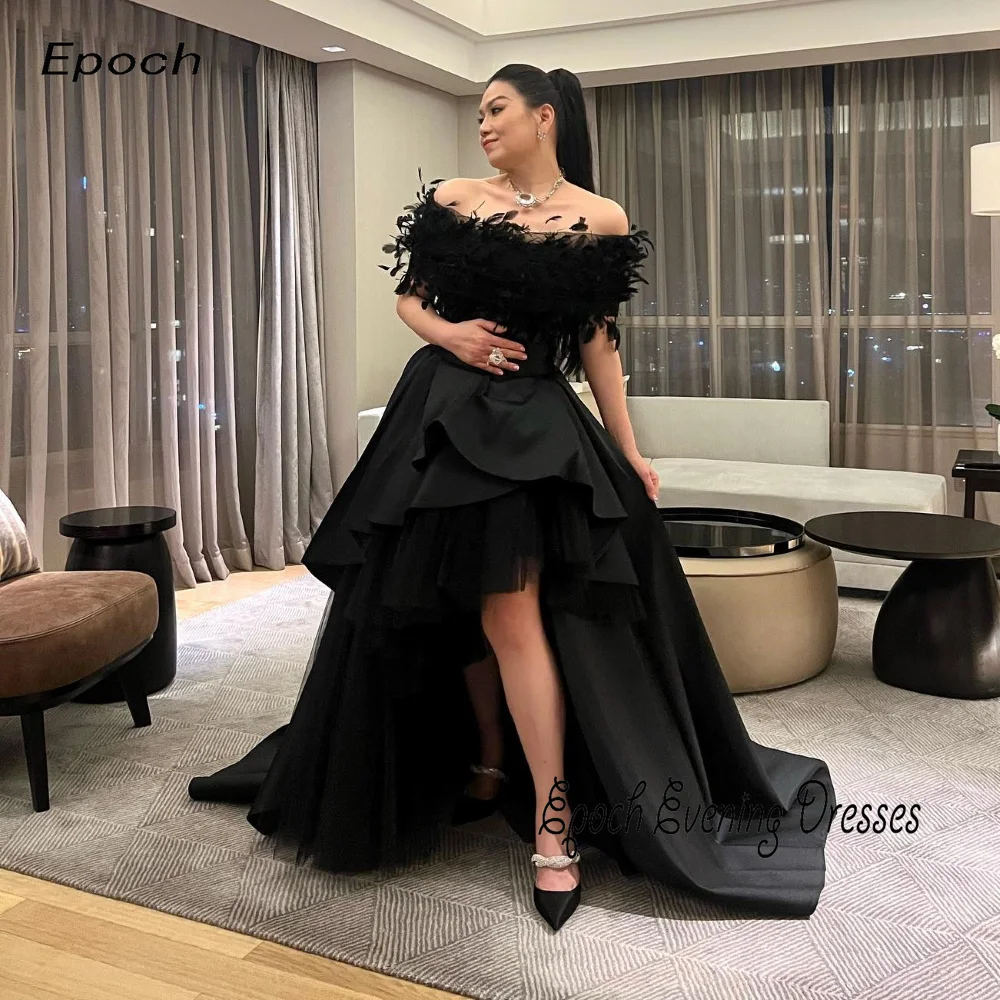 Long Evening Dress For Sexy Women 2024 فساتين السهرة Luxury Feathers A-Line High Split Formal Black Cocktail Party Prom Gown