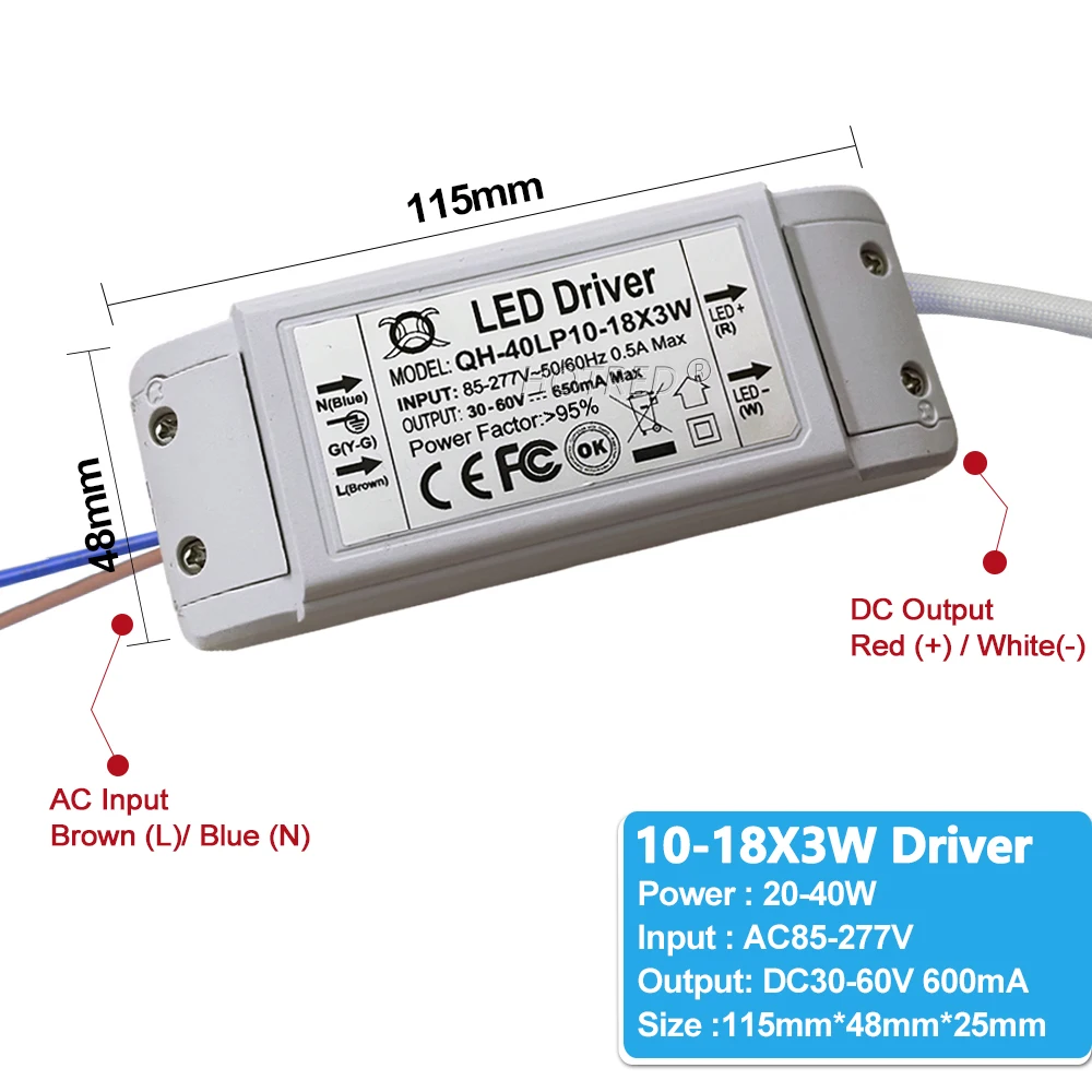 High PF Isolated 10-18x3W 650mA LED Driver 12x3W 15x3W 16x3W 18x3W 30W 40W DC30-60V High Power LED Powr Supply For LED