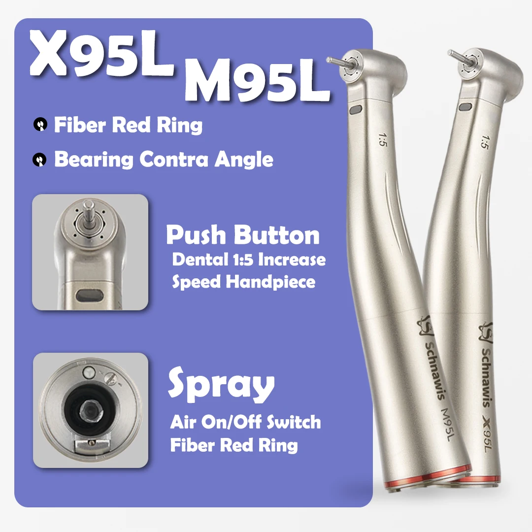 Push Button Dental 1:5 Increase Speed Handpiece for NSK Bearing Contra Angle Handpiece Spray Air On/Off Switch Fiber Red Ring