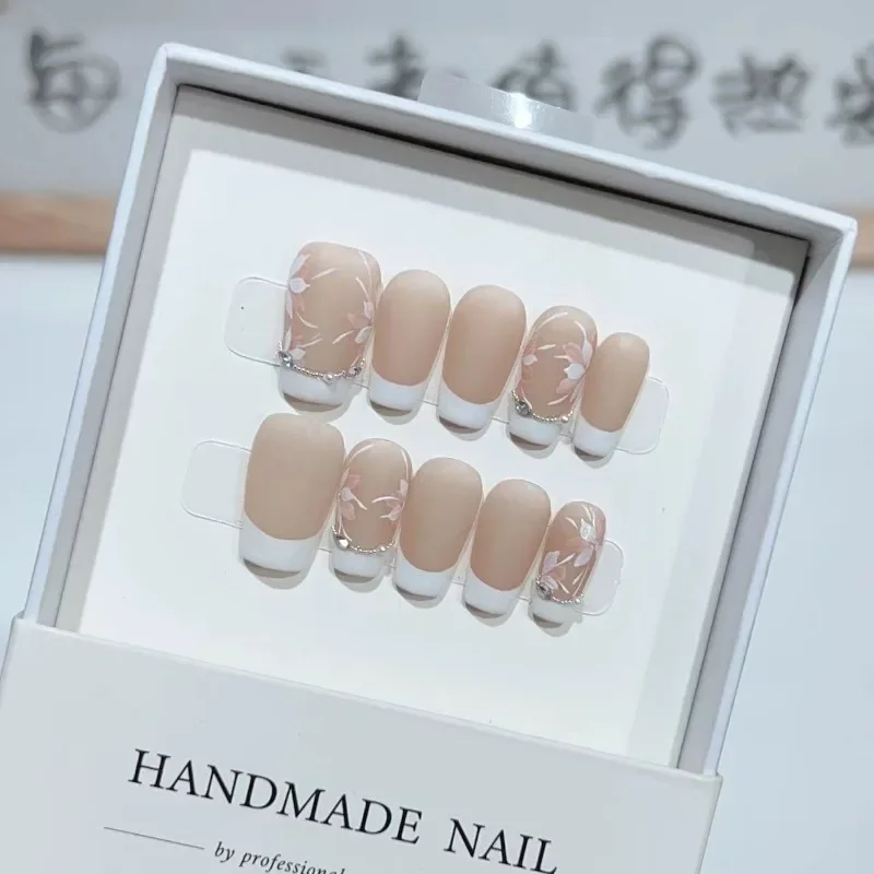 Autumn-winter Press on Nails Fake Nails Handmade Removable Diy Pure Nude Frosted Hand Painted Florets