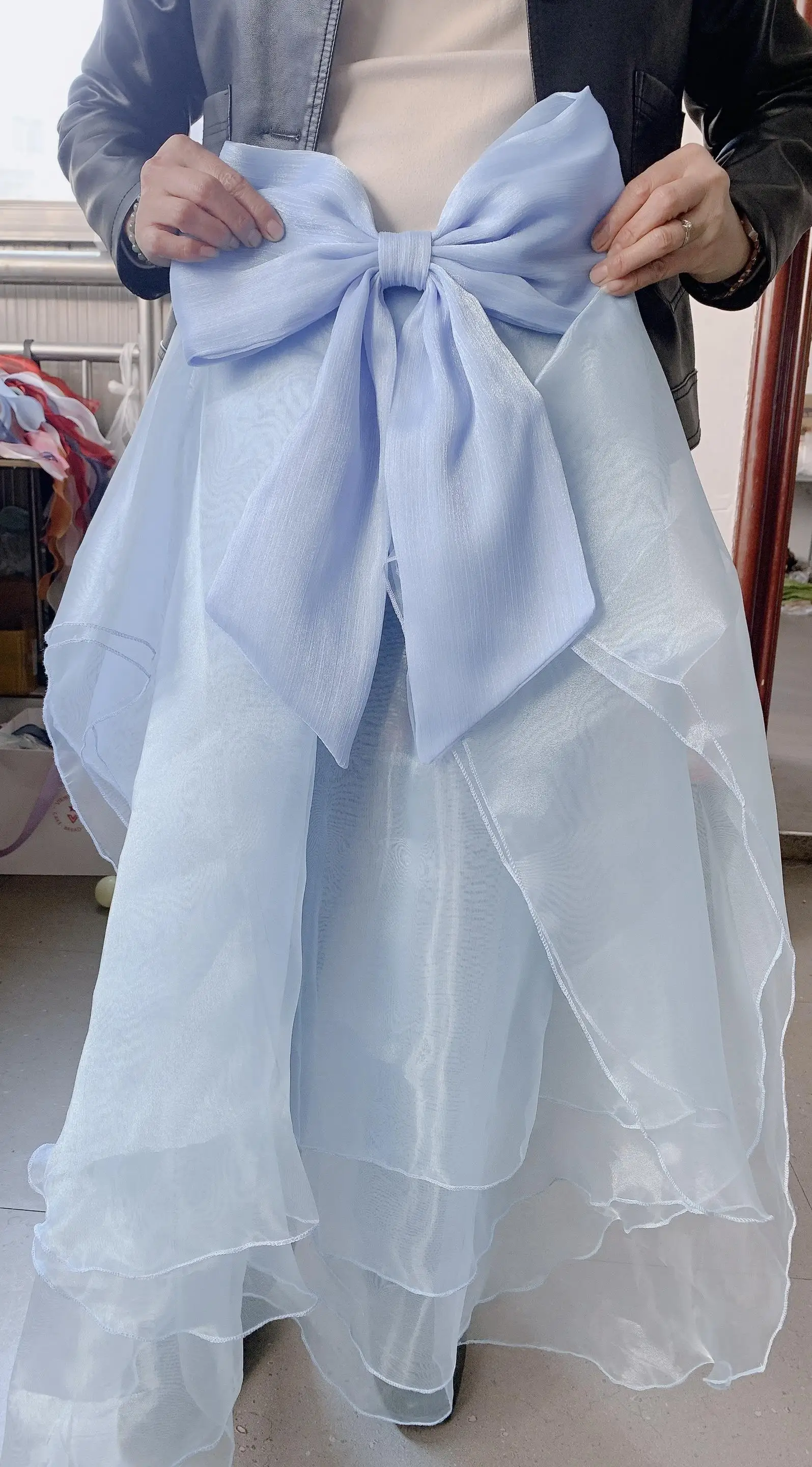 탈부착 가능한 로리타 허리 리본 트레인 화려한 꽃 웨딩 베일 캐스케이딩 러플 리본 큰 리본 트레일링