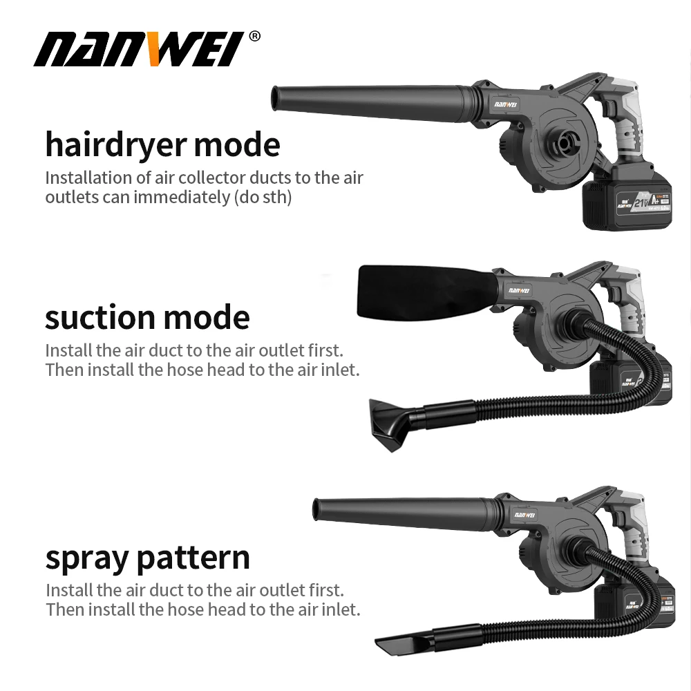 Picture 4: Cordless 500CFM 130MPH Electric Leaf Blower 3 Speed Electric Cordless Leaf Blower Battery Powered Blowers for Lawn