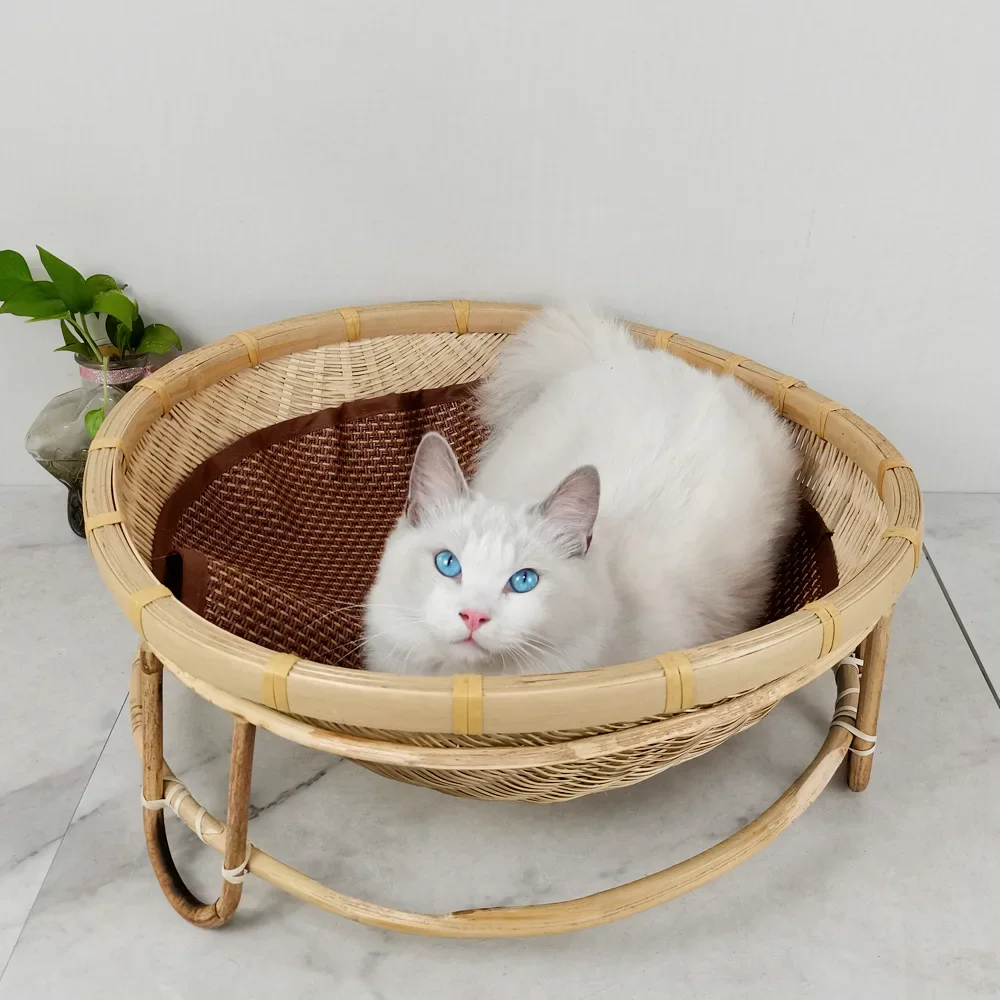 ICLE--Bamboo Woven Cat Nest Natural Handmade Woven Green and Environmentally Friendly