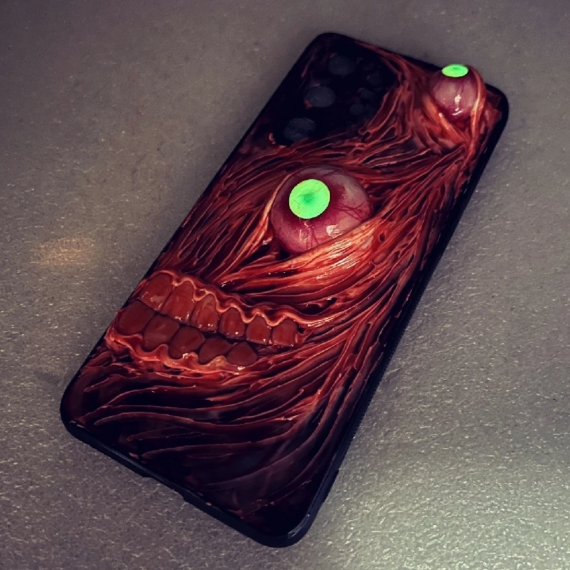 4108 Original 3D Handmade Mobile Phone Case Cthulhu Luminous Eyes Skull Teeth Mobile Phone Case Custom Christmas Halloween Gift