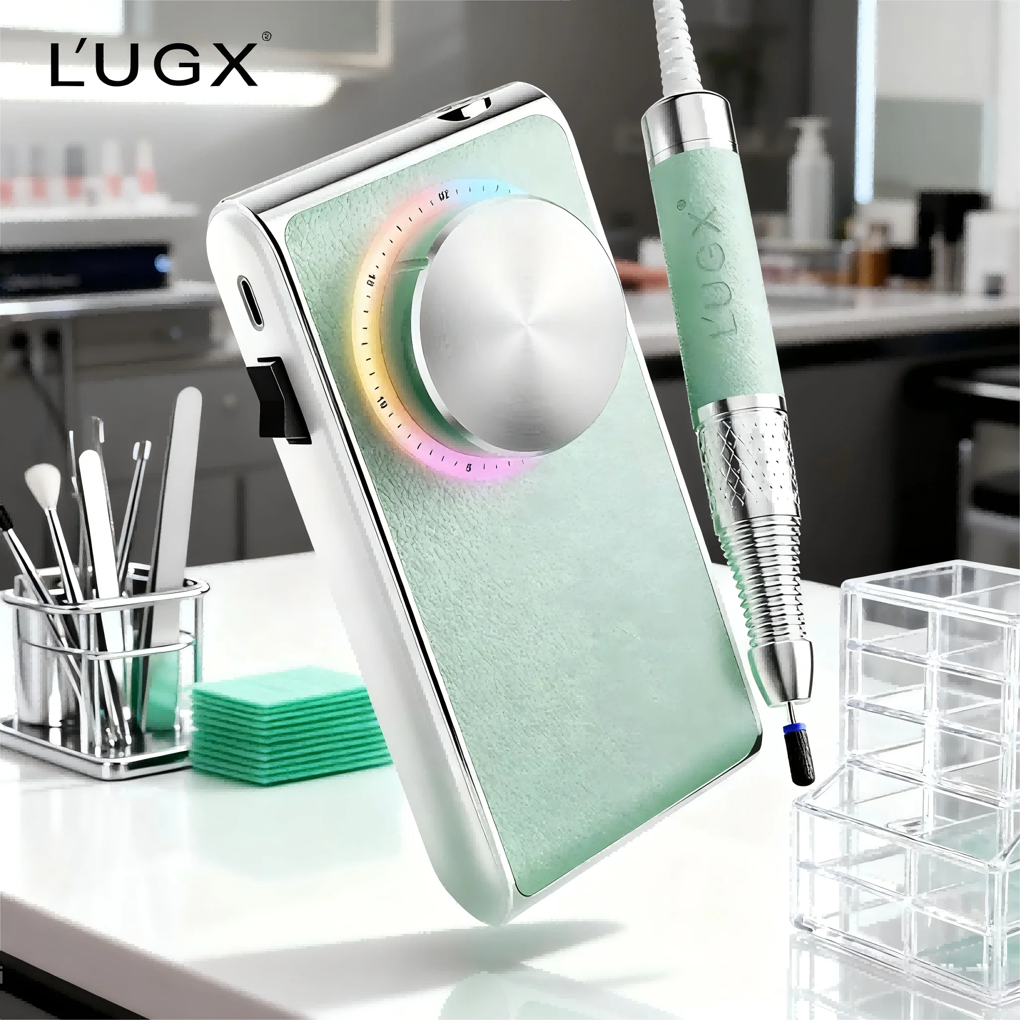 مطحنة صالون الأظافر الصامتة عالية القيمة من LUGX، تصميم كوب مجوف من جلد الضأن الجديد مصنوع من البلاستيك المتين #2