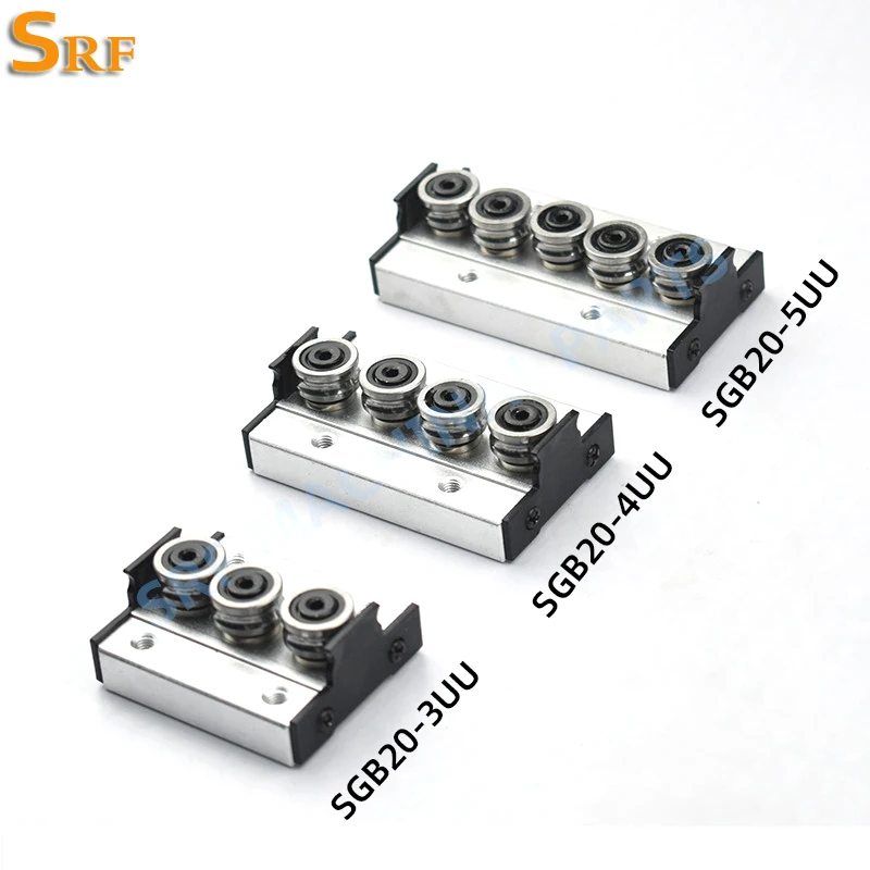 1pcs Silver aluminum Double axis roller linear guide Slider SGB20-3UU SGB20-4UU SGB20-5UU linear Motion slide rail for CNC part