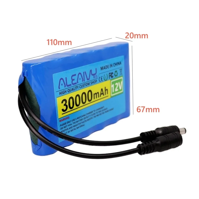 Aleaivy 12V 30000mah 18650 batería de iones de litio súper recargable portátil AC/DC 12,6 v 30Ah monitor de cámara CCTV + 1A cargador