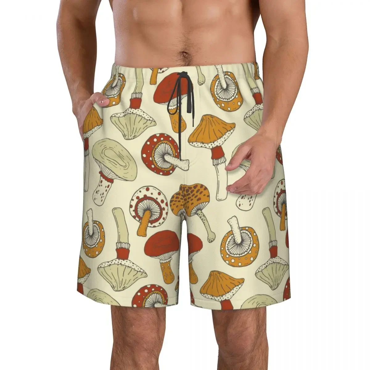 Swimwear Mens Swim Shorts Beach Trunks Mushroom Pattern Swimsuit Surf Board Bathing Suit