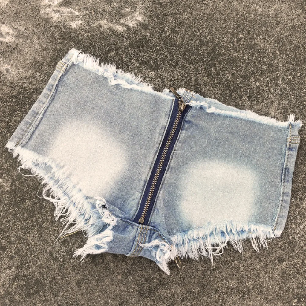 

Женские джинсовые шорты с низкой посадкой на молнии, рваные повседневные джинсовые шорты больших размеров с высокой эластичностью.