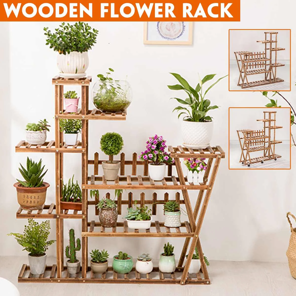 Solid Wood Flower Pot Rack Strong Bonsai Holder Home Garden Indoor Display Plant Stand Shelf Wood Planter Pot Trays 2 types