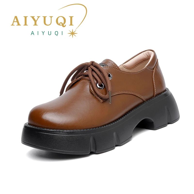 

AIYUQI Women Loafers Shoes 2024 Autumn New Genuine Leather Women Shoes Casual Large Size Lace-up Platform Ladies Shoes