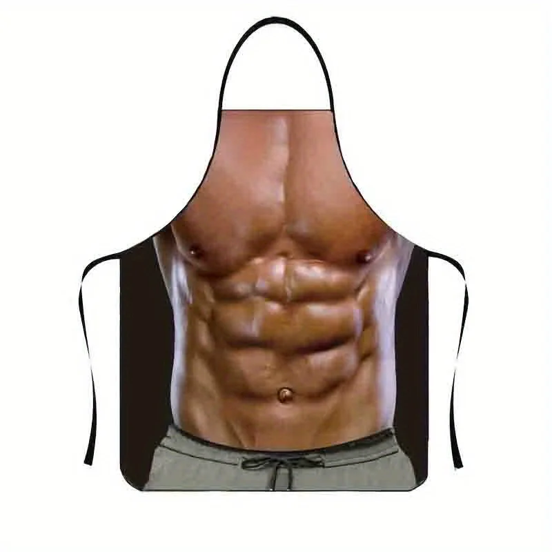 1pc Funny Muscle Man Apron - Waterproof Cooking Bib for Kitchen and Household Use