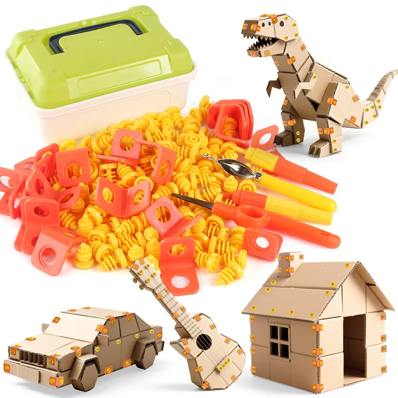 Children's Handmade DIY Nut Disassembly Toy Waste Cardboard Utilization Team Activities Assembly Tool Box  Accessory Set