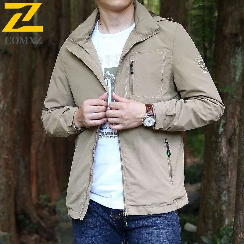 

Мужская куртка COMXZ Charge, новинка 2025 года, ветрозащитная водонепроницаемая куртка с капюшоном для занятий спортом на открытом воздухе, горная серия, ветровка для кемпинга и пешего туризма