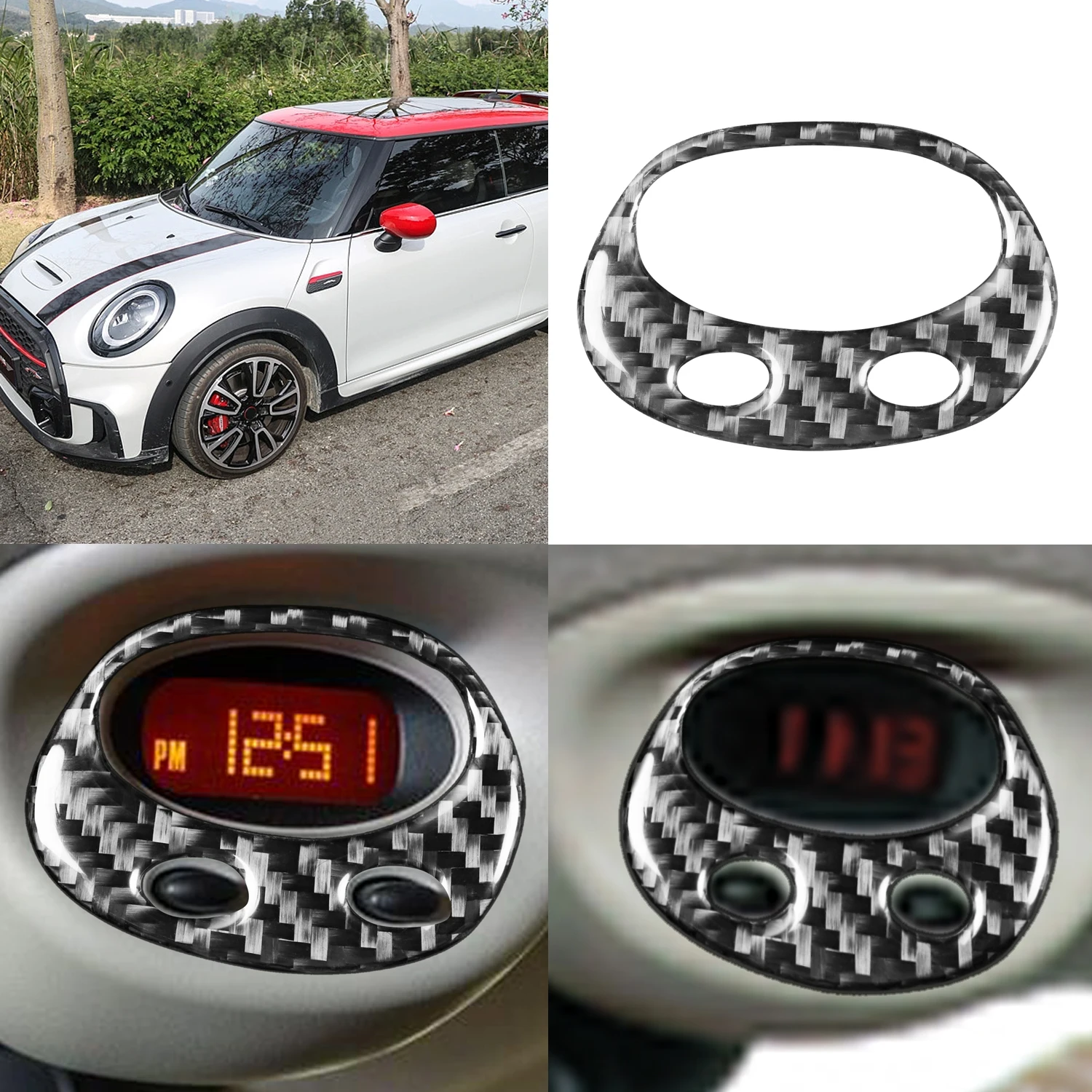 For Mini Cooper Hatch One R50 R53 2002-2004 Head-up Display Sticker Carbon Fiber Car Over Head Display Digital Watch Frame Trim