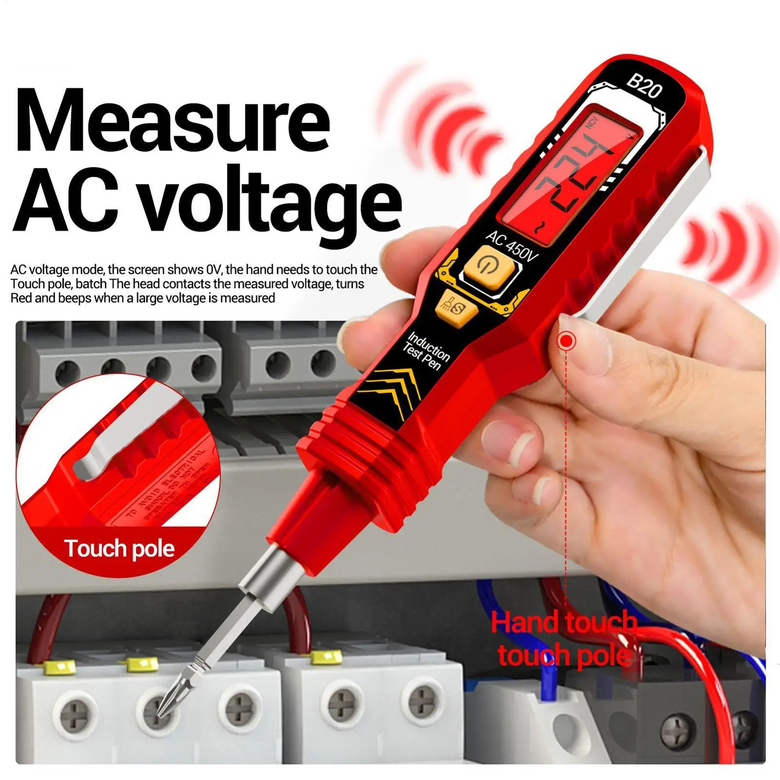 

Voltage Detector Pen Double-Head Electricity Tester Pen Auto-Ranging Measuring Tool With LED Light High-Accuracy Circuit Breaker