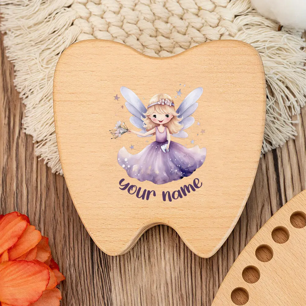 مخصص الأسنان الجنية صندوق شخصية خشبية الأسنان الجنية صندوق حامل صبي فتاة الأسنان تذكار هدايا أعياد ميلاد للأطفال هدية استحمام الطفل