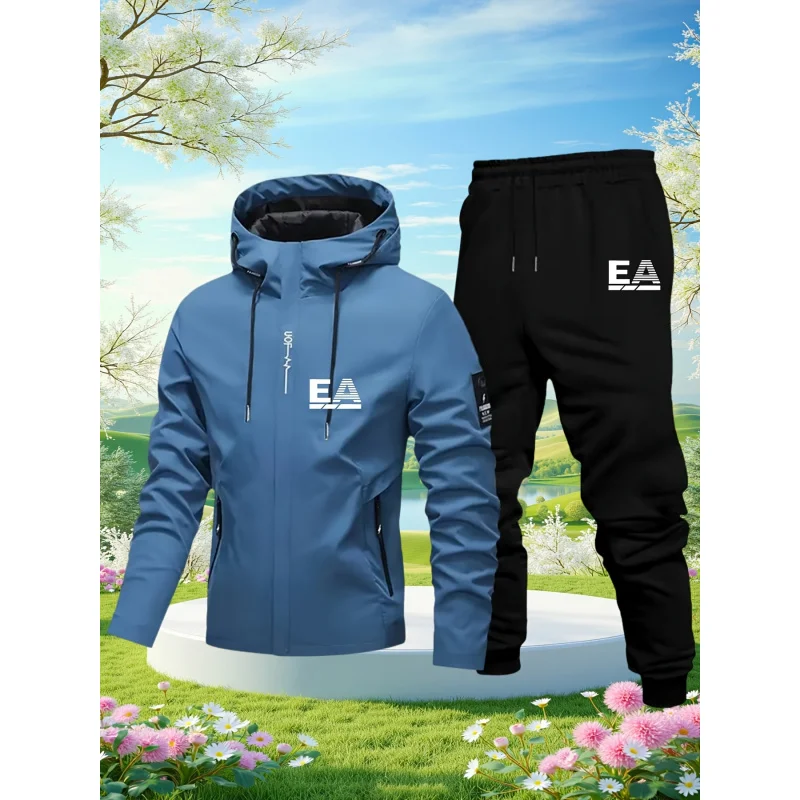

EAMen's sports suit Autumn Outdoor Warm Hooded Jacket+Casual Trousers Fashionable and versatile trendy outfits