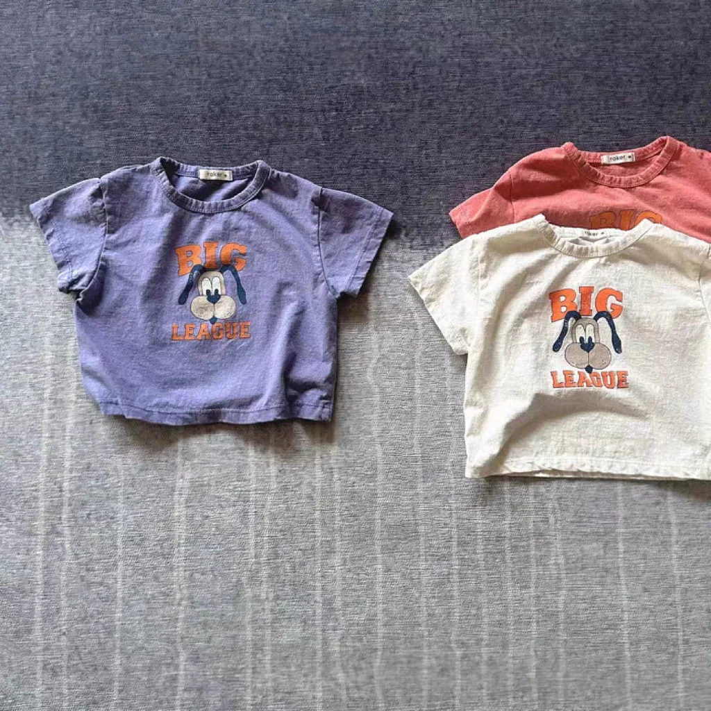 

2026 Summer New Baby Short Sleeve T Shirts Boys Fashion Cartoon Print Tee Toddler Girls Cotton Loose Tops Infant Clothes