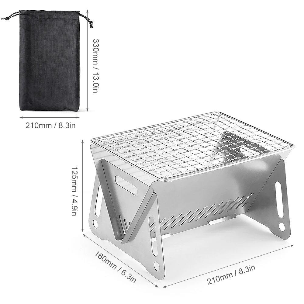 Poêle à bois de Camping avec plaque de gril, poêle de cuisine pliable et Portable en plein air en acier inoxydable pour sac à dos