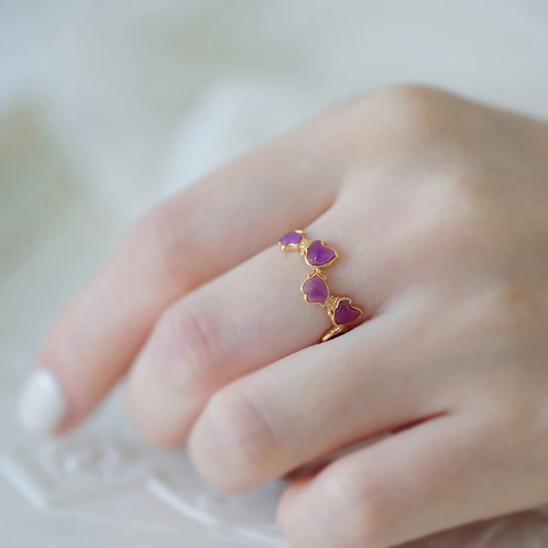 Original Lilac Romantic Purple Enamel Fresh Flowers Rings for Women Exquisite and Light luxury engagement party jewelry gift