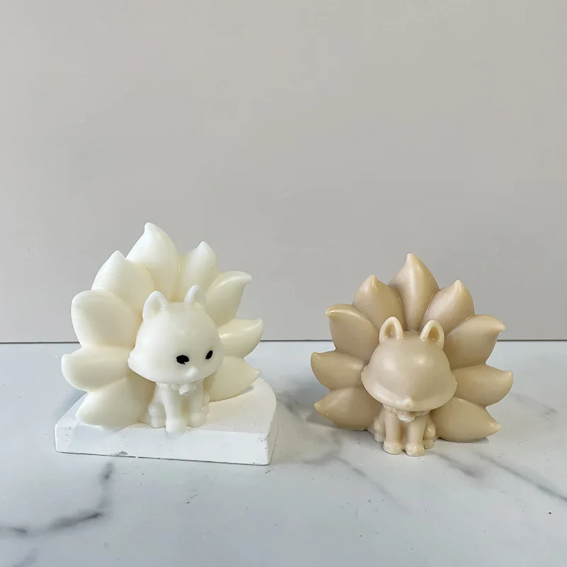 3D Nine Tailed Fox Silicone Mold Crystal Drip Rubber Mold DIY Fox Aromatherapy Candle Plaster Pendulum Mould Home Decor