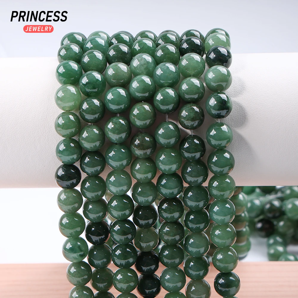 A ++ الطبيعية غواتيمالية الأخضر الجاديت اليشم 8-10 مللي متر أحجار كريمة مفكوكة الخرز لصنع المجوهرات سوار ذاتي الصنع خرز كريستالي #6