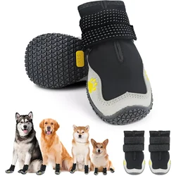 4pcs/set Waterproof Outdoor Dog Boots Shoes Hot Pavement Winter Warm Puppy Pet Shoes Hiking Breathable Elastic Non-Slip Soles