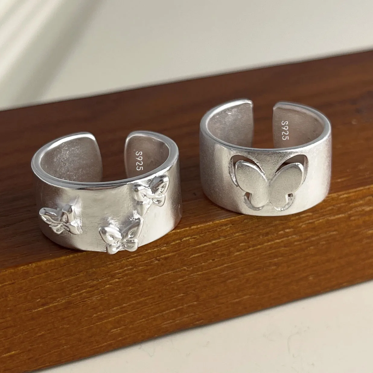 BF CLUB 925 Sterling Rings for Women Simple Geometric Handmade Irregular Retro Vintage Butterfly Ring Allergy For Birthday Gift
