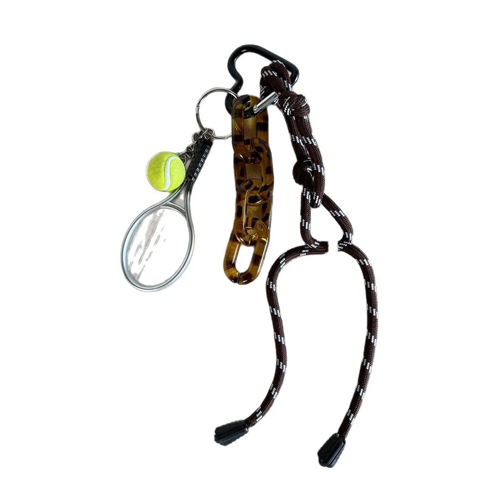 Tennis Themed Keychain Half Handmade Acrylic Chain Keychain Mini Tennis Racket Charm Delicate Bag Charm For Handbags Key
