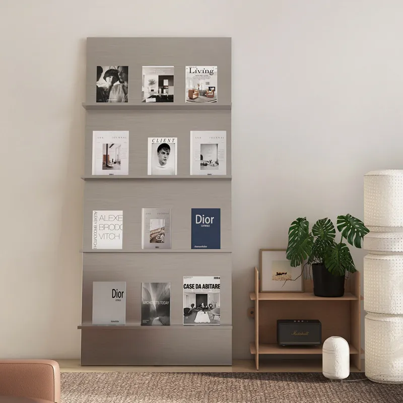Stainless steel magazine rack Floor shelf Bookshelf Studio storage display