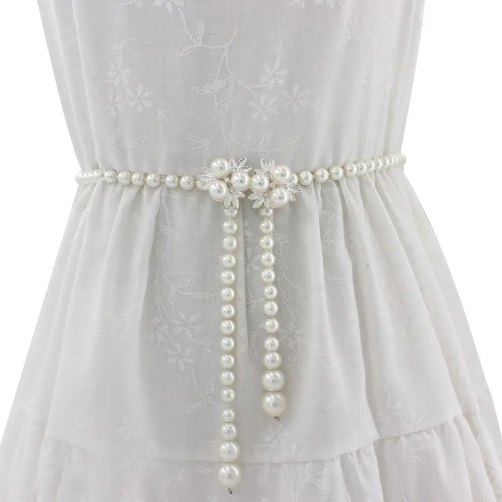 Elegant Pearl Women\'s Belt Simple Adjustable Thin Chain Belt For Ladies Dress Skinny Waistband Decorative Jewelry