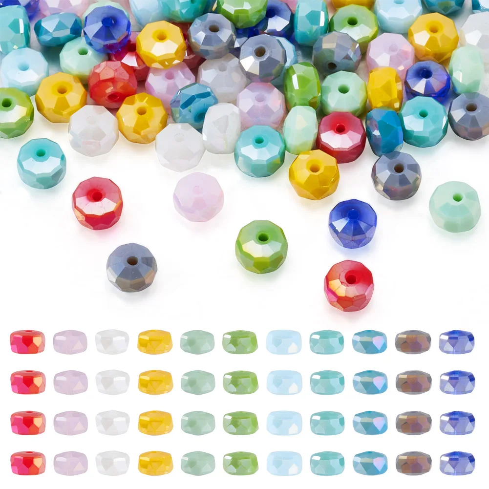 

88Pcs AB Color Plated Glass Beads 7.5-8mm Imitation Jade Faceted Rondelle For Bracelet Necklace DIY Jewelry Making Accessories