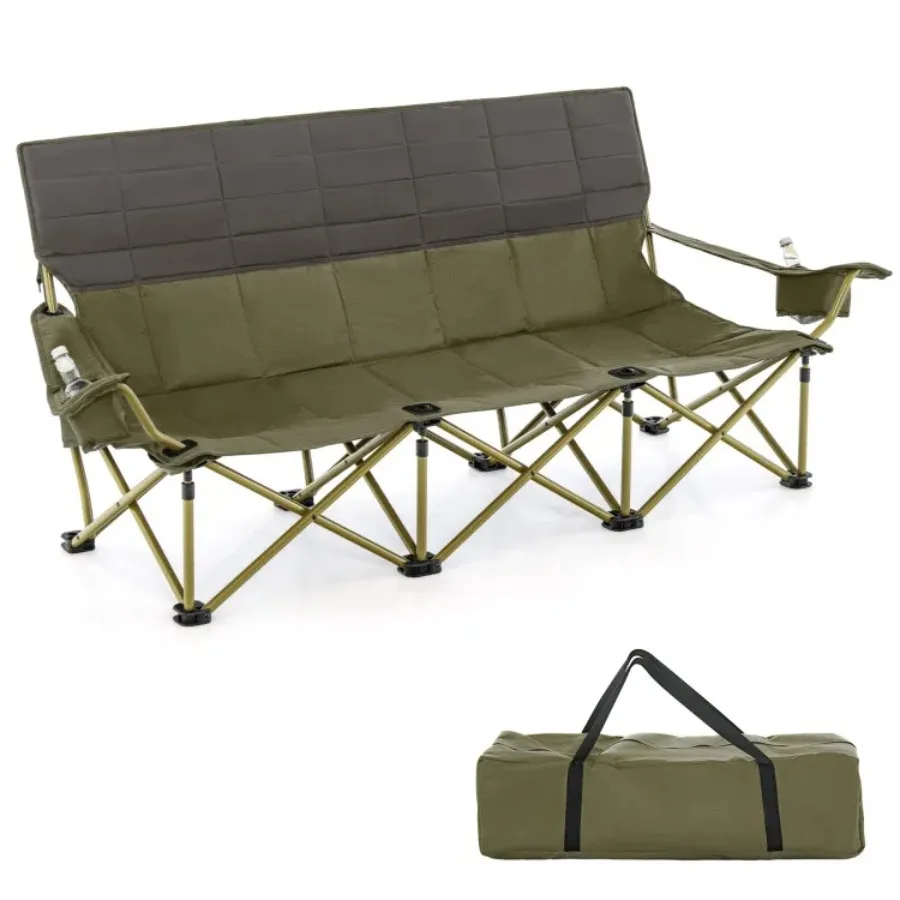 

3 Person Folding Camping Chair with 2 Cup Holders Cotton Padding & Storage Bag