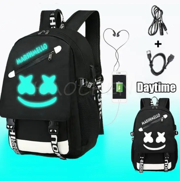 Mochilas DJ Marshmello para adolescentes, bolsas de viaje de lona negras, bolsa para computadora portátil para estudiantes, niños y niñas, Mochila