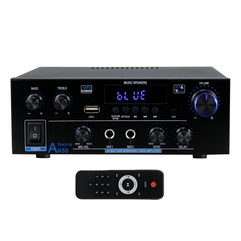 

Домашний усилитель AK55 900 Вт Макс. 2,0 канала Номинание Bluetooth Аудио Hi-Fi AMP Музыкальный плеер для караоке Вилка европейского стандарта
