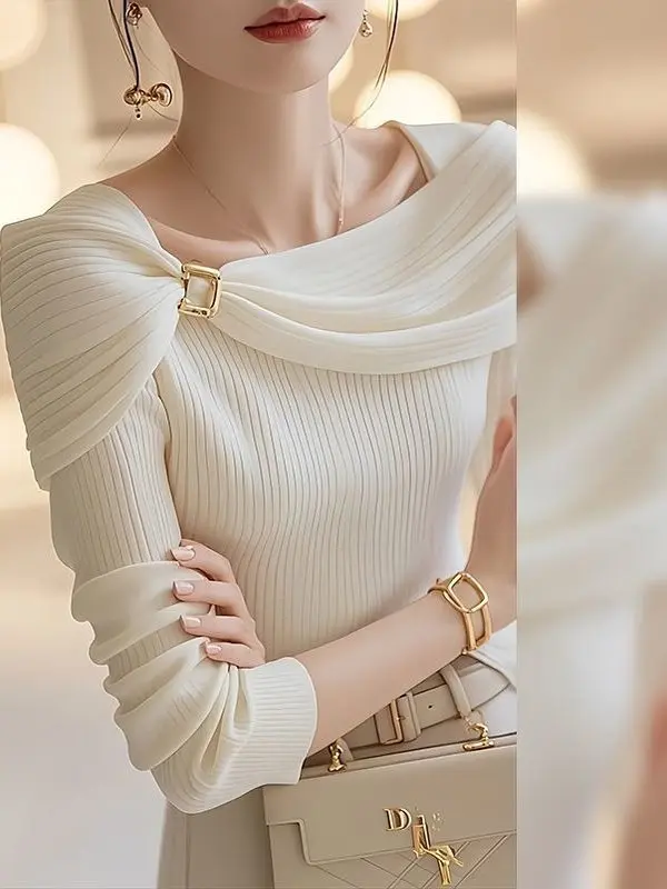 

Белая вязаная одноразовая основа irt, женская модная атмосферная сенсация, ранняя осень, новая корейская система, красивая...